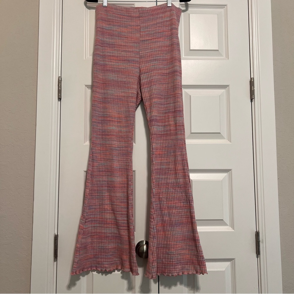 AE Pink Striped Ribbed Lounge Flare Pant